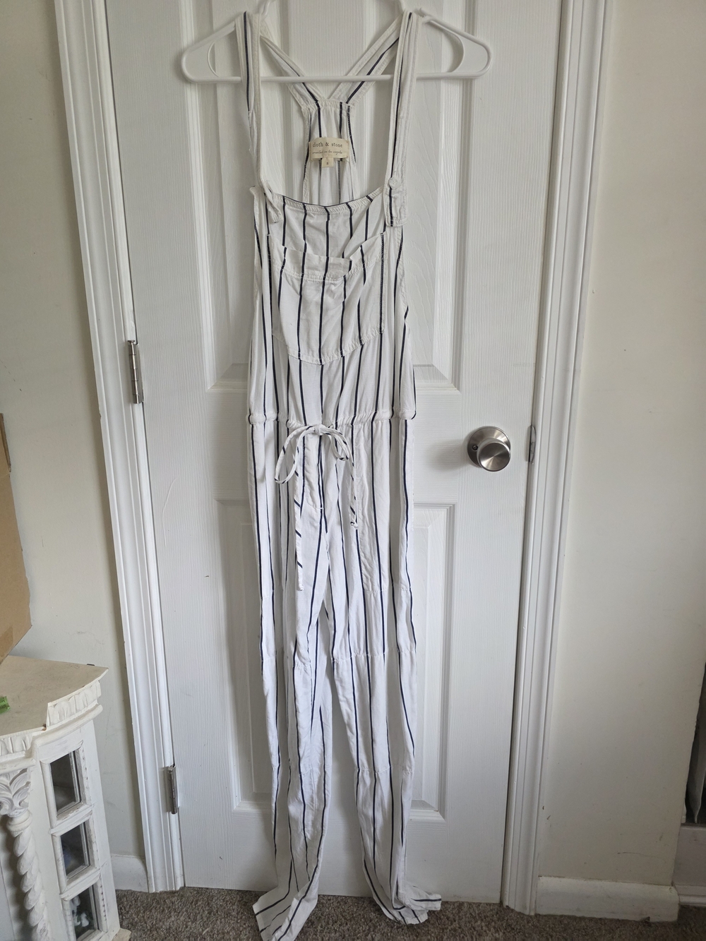 cloth & stone White Jumpsuit with Black Vertical Stripes
